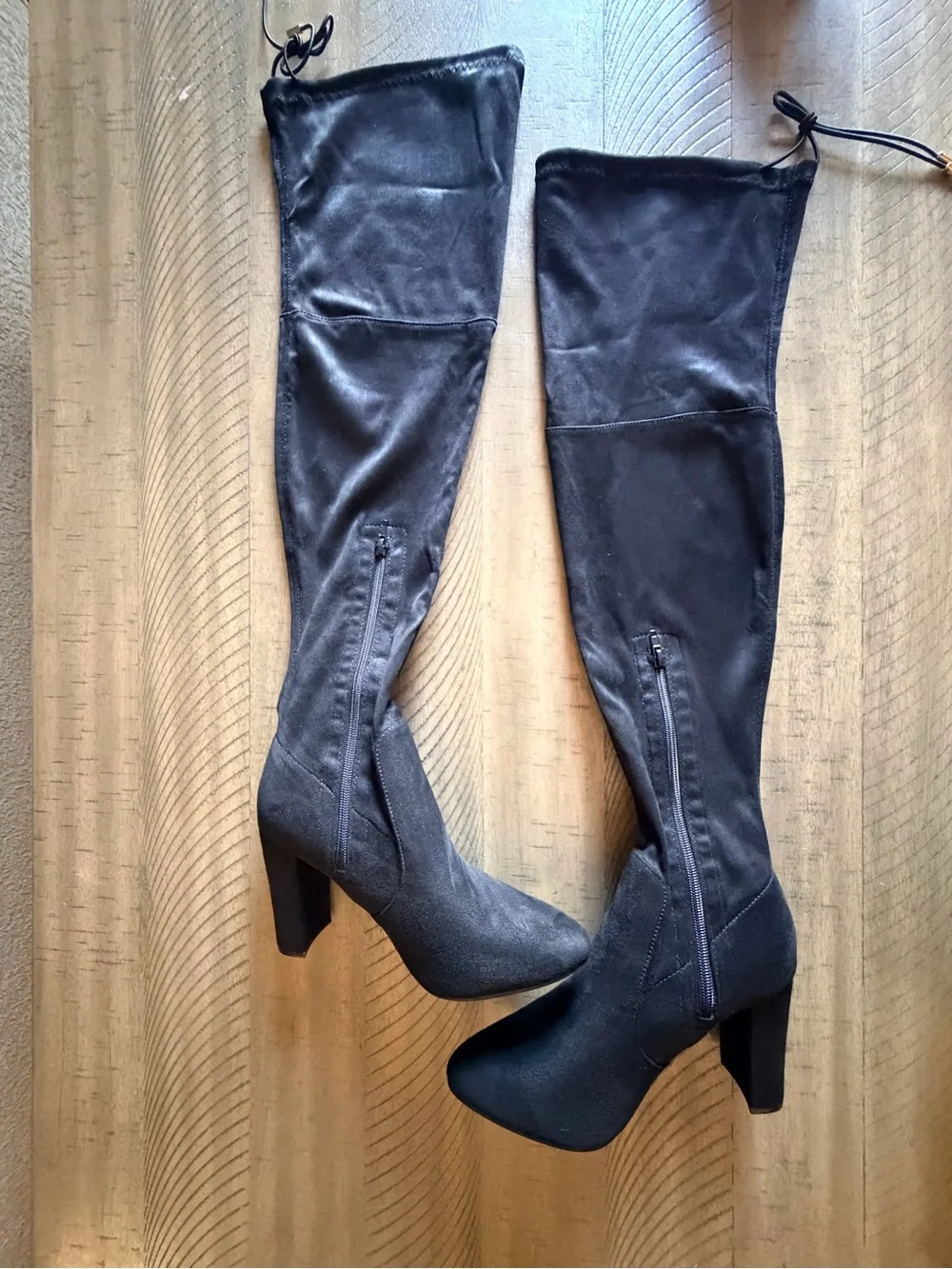 Yoki Black Over the Knee Stretch Boots Block Heel Size 9